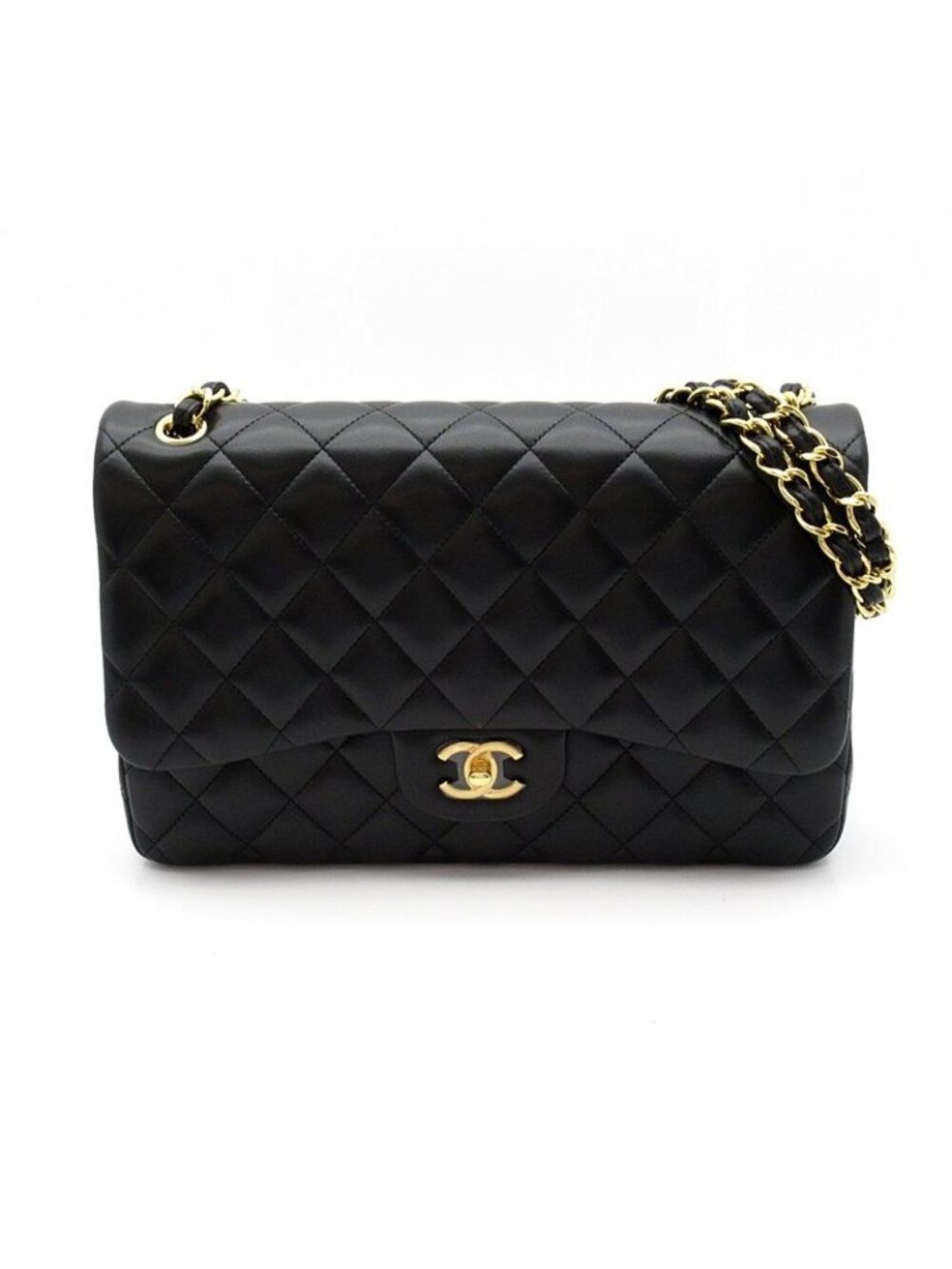 Chanel Maxi Quilted 30 Double Flap Lambskin Shoulder Bag Black
